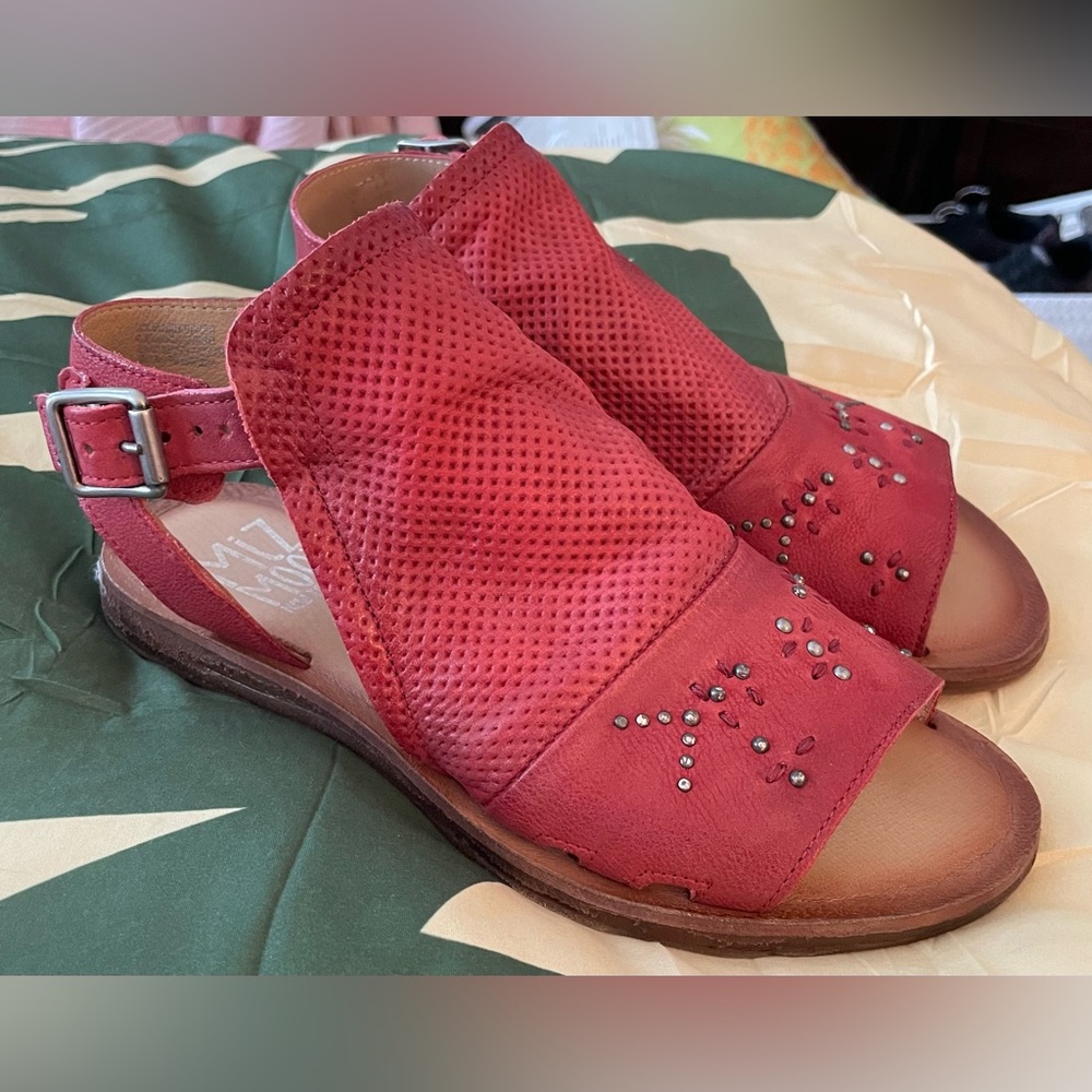 MiZ MOOZ deep red open toe sandals, like new worn once. Leather